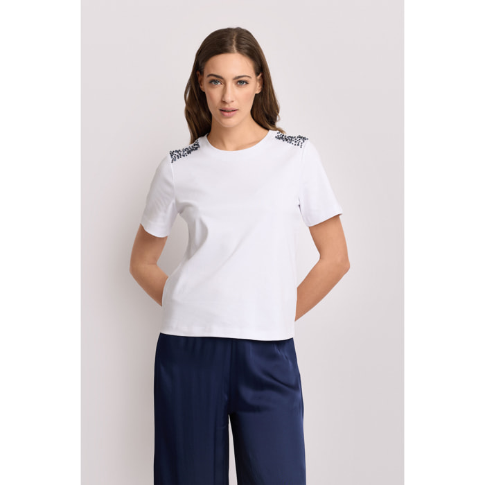 Kocca - T-shirt con applicazioni gioiello Donna, Tinta unita, Girocollo