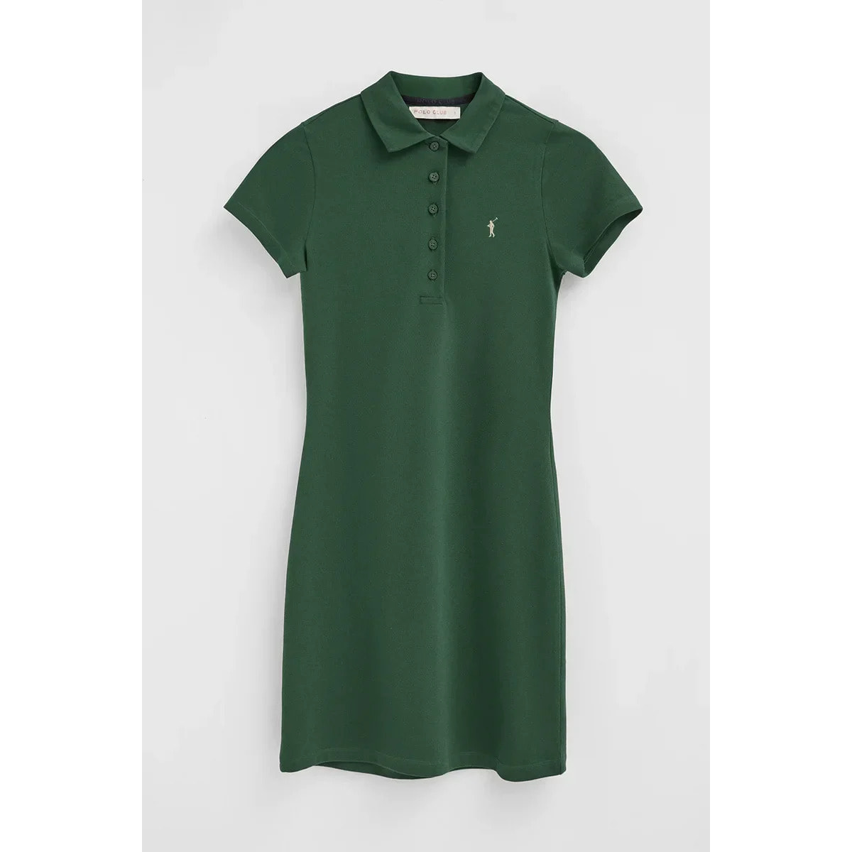 Vestido corto verde botella de manga corta con cuello polo y logo Rigby Go