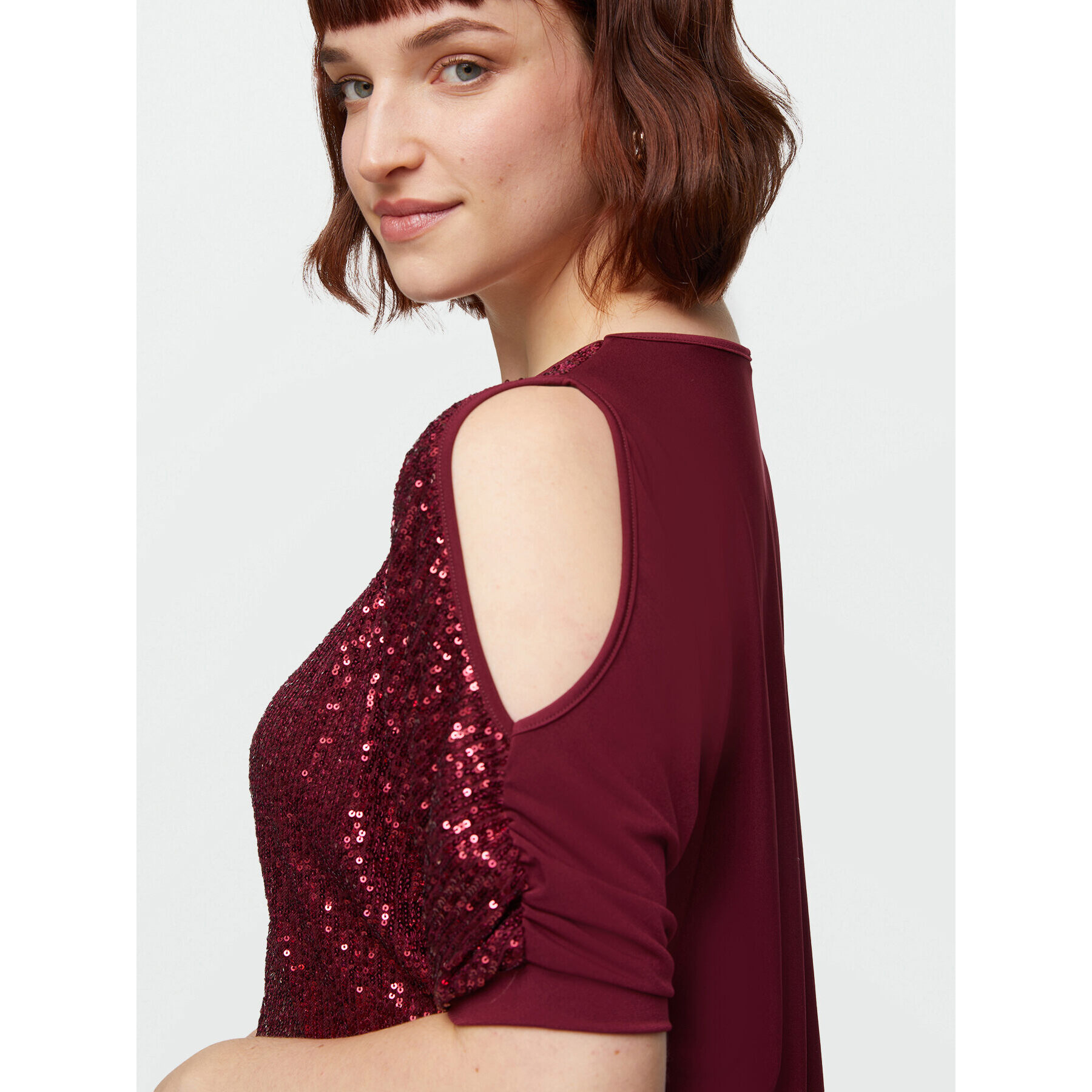 Fiorella Rubino - Camiseta con frente de lentejuelas - Burgundy
