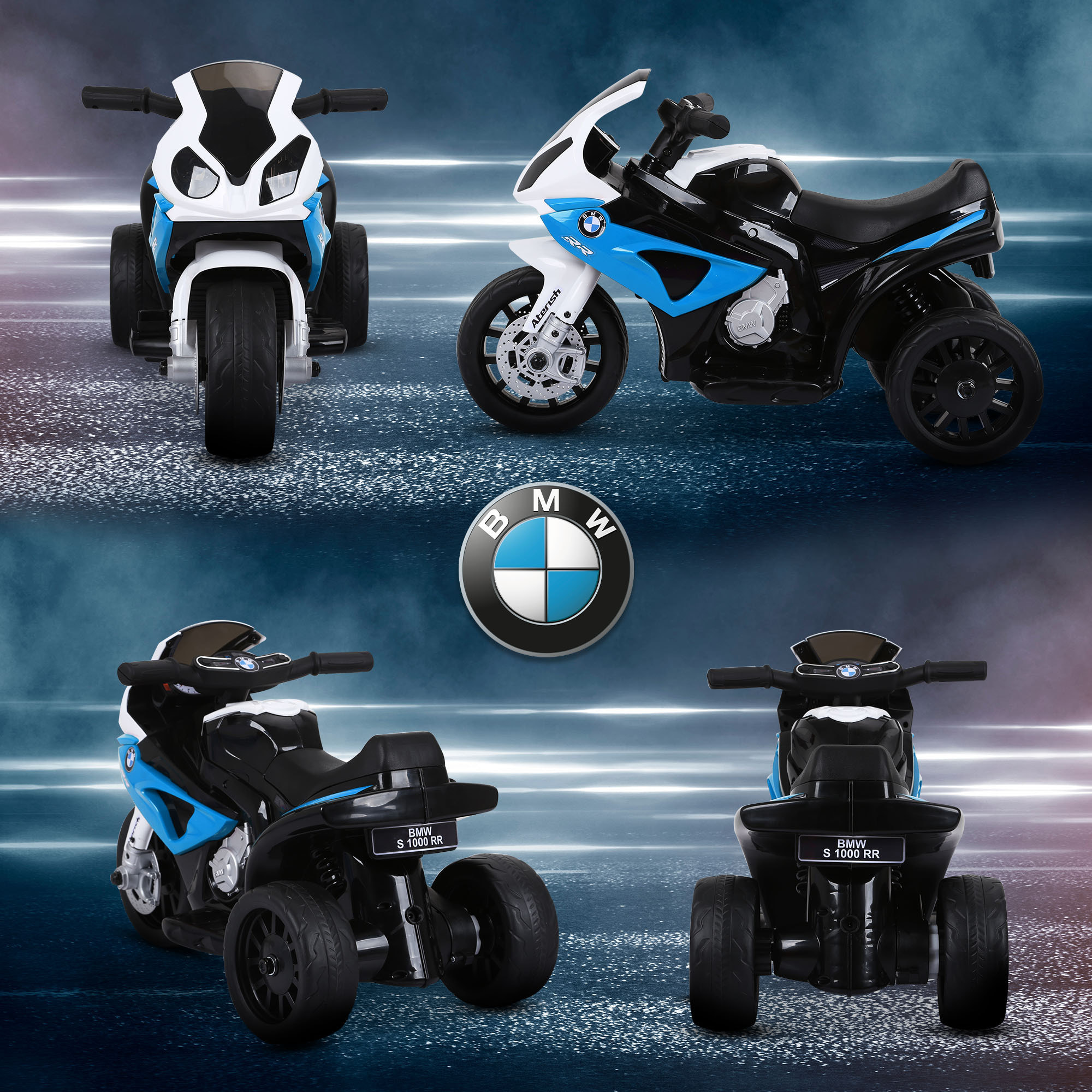 Moto Eléctrica para Niños de 18-36 Meses con Licencia BMW S1000RR Motocicleta de Batería 6V Moto Infantil con Música Carga 20 kg Azul