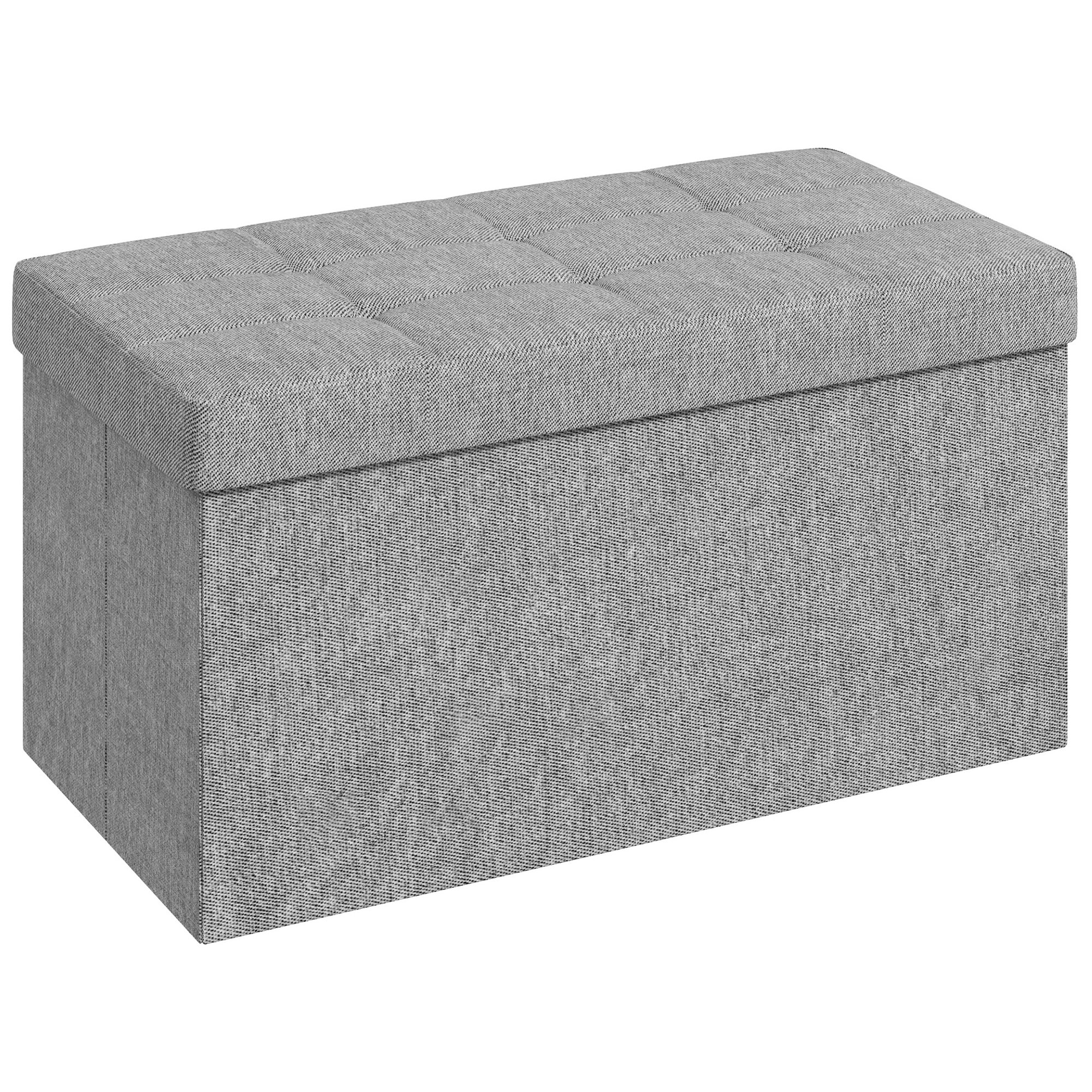 Baúl de Almacenaje para Dormitorio 84L, Puff de Almacenaje Plegable Tapizado de Lino Sintético con Tapa, para Salón, 76x38x38 cm, Gris Claro