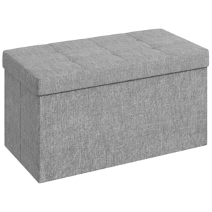 Baúl de Almacenaje para Dormitorio 84L, Puff de Almacenaje Plegable Tapizado de Lino Sintético con Tapa, para Salón, 76x38x38 cm, Gris Claro