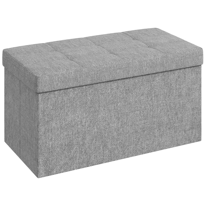 Baúl de Almacenaje para Dormitorio 84L, Puff de Almacenaje Plegable Tapizado de Lino Sintético con Tapa, para Salón, 76x38x38 cm, Gris Claro