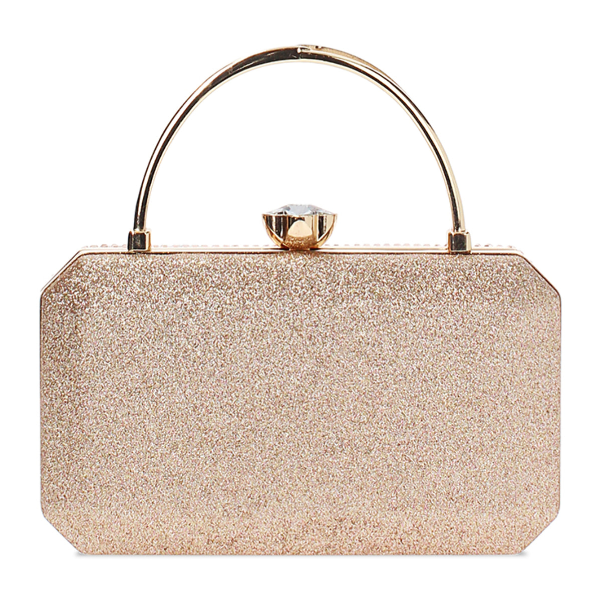 Clutch donna rosa oro in laminato con pietre