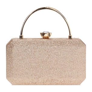 Clutch donna rosa oro in laminato con pietre