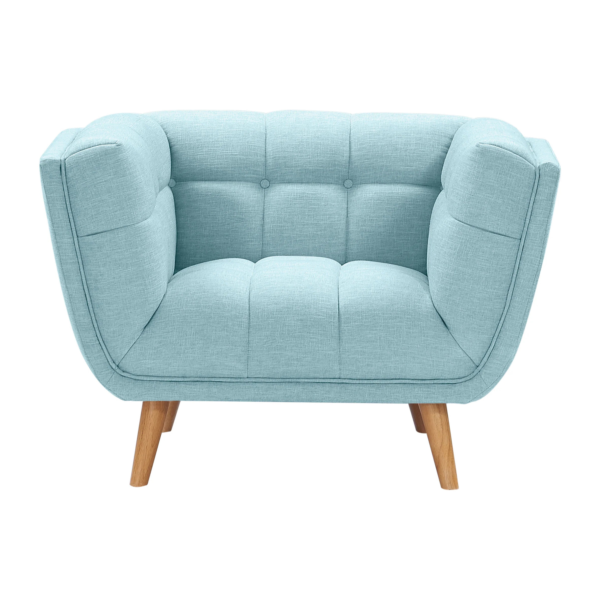 Fauteuil capitonné en tissu bleu clair - Carmen