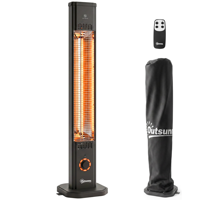 Calefactor por Infrarrojos Terraza 2000 W, Estufa Exterior Eléctrica de Pie o Pared con Control por Mando/Control Giratorio, IP65, 9 Niveles Calor, Temporizador 8 h, Apagado Inclinación Funda