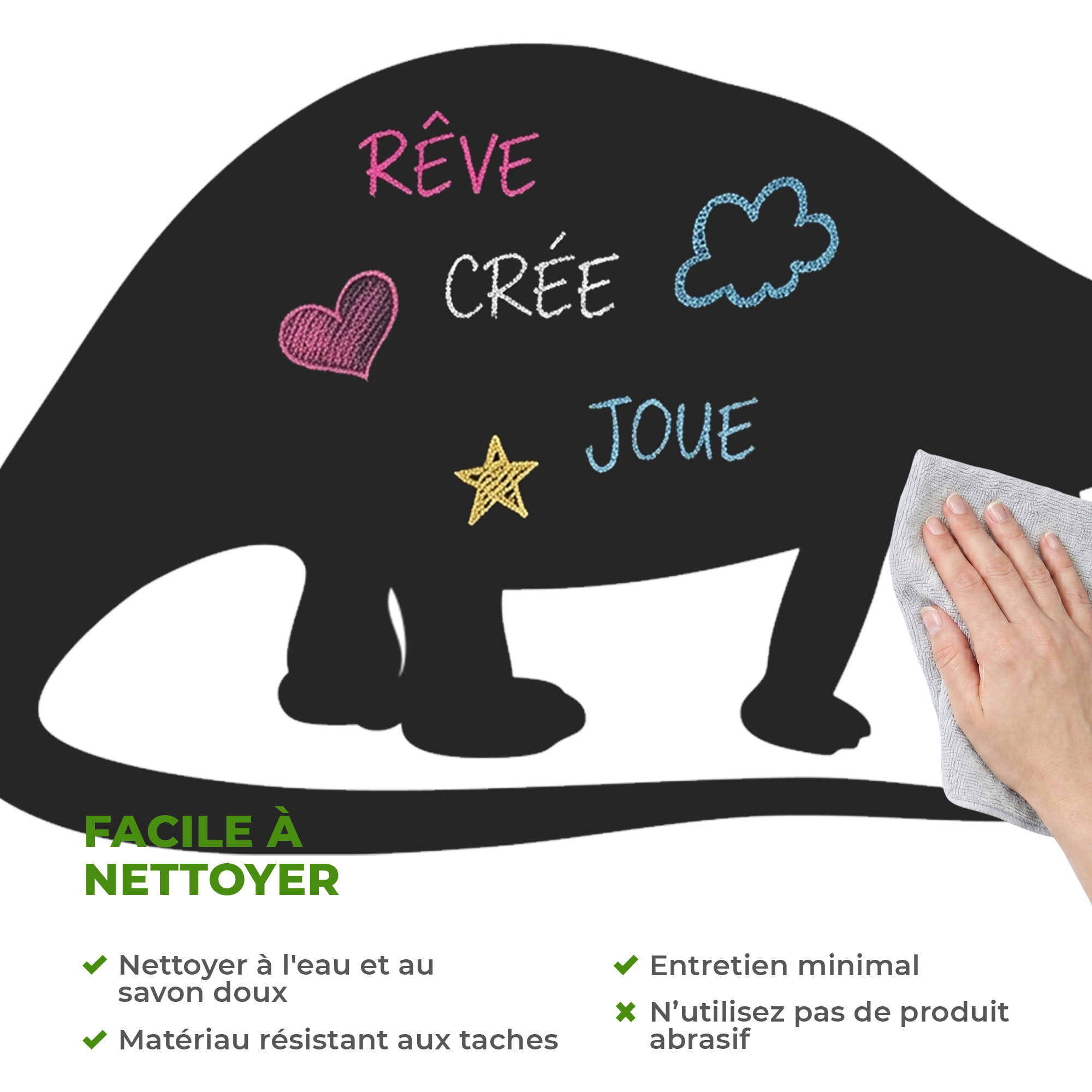 Sticker ardoise tableau noir - stickers muraux adhésif effaçable - SILHOUETTE DINOSAURE