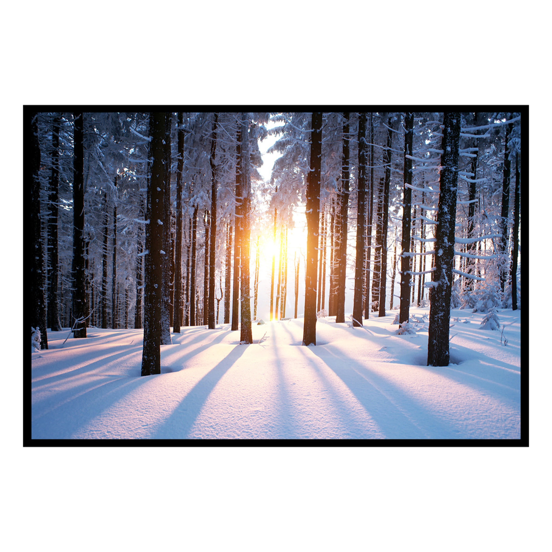 Affiche encadrée forêt enneigée au lever du soleil Affiche + cadre en métal - Noir