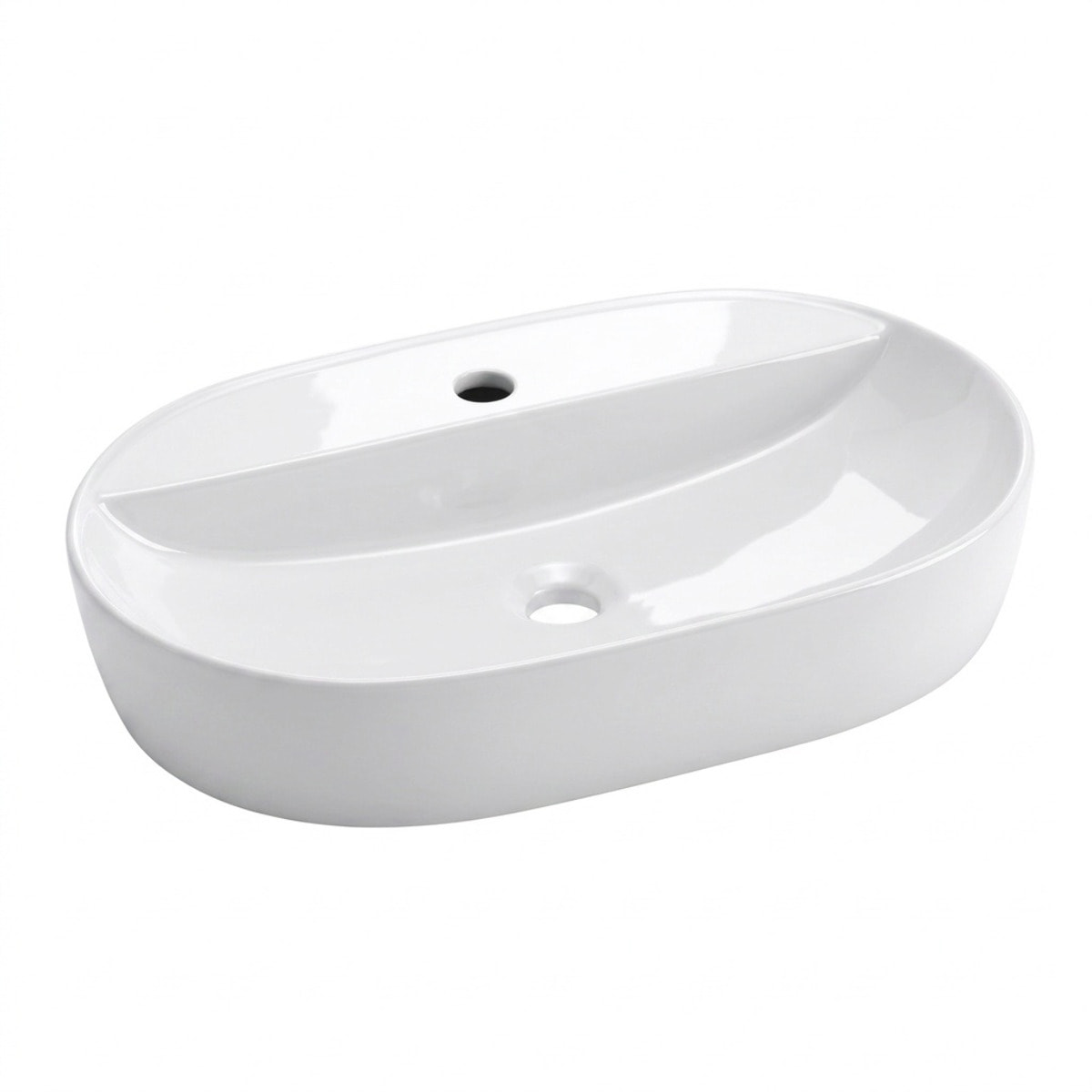 Vasque à poser ovale 60 x 40 cm - blanc brillant - avec trou de robinetterie - sans trop-plein - SAT Infinitio