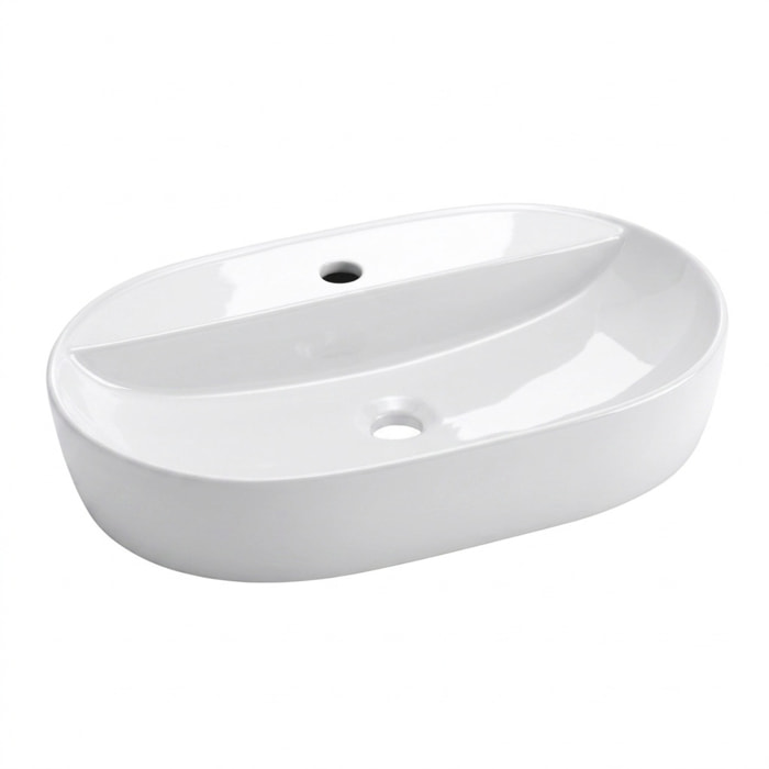 Vasque à poser ovale 60 x 40 cm - blanc brillant - avec trou de robinetterie - sans trop-plein - SAT Infinitio