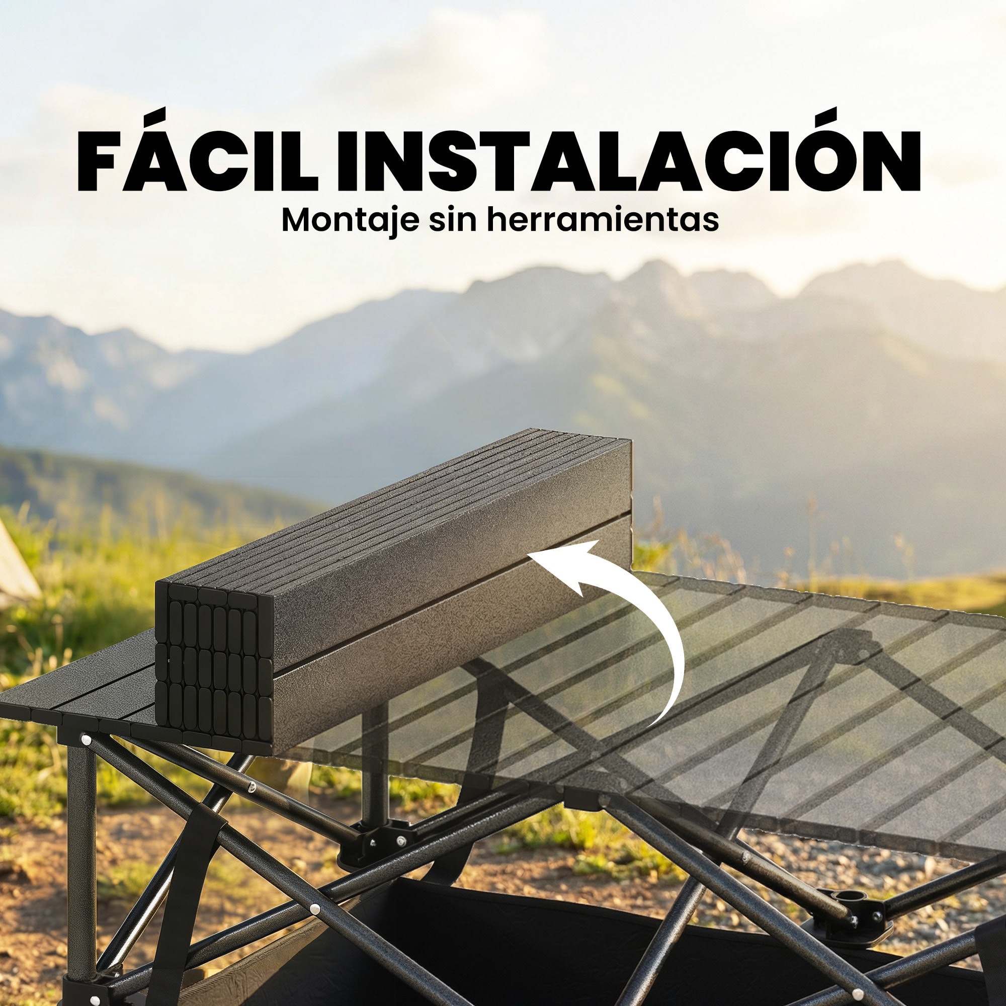 Mesa Plegable Camping, 93x55x68 cm, Mesa Plegable Portátil con Red de Almacenamiento, Encimera Enrollable de Aluminio, Marco Metálico, Bolsa de Transporte, para Acampar, Senderismo, Negro
