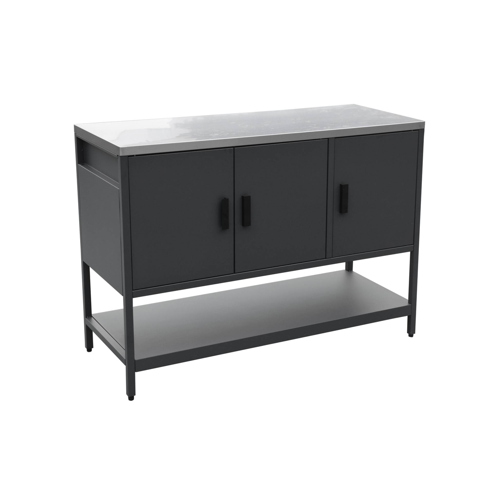 Cuisine d'extérieure en acier noir 3 portes.1 étagère L120cm