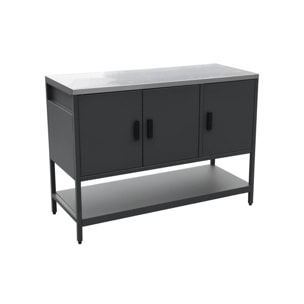 Cuisine d'extérieure en acier noir 3 portes.1 étagère L120cm