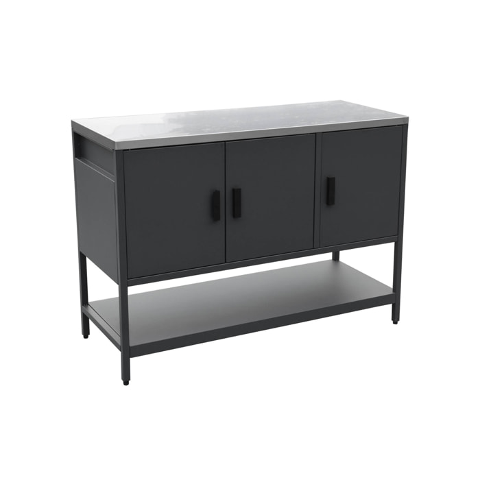 Cuisine d'extérieure en acier noir 3 portes.1 étagère L120cm