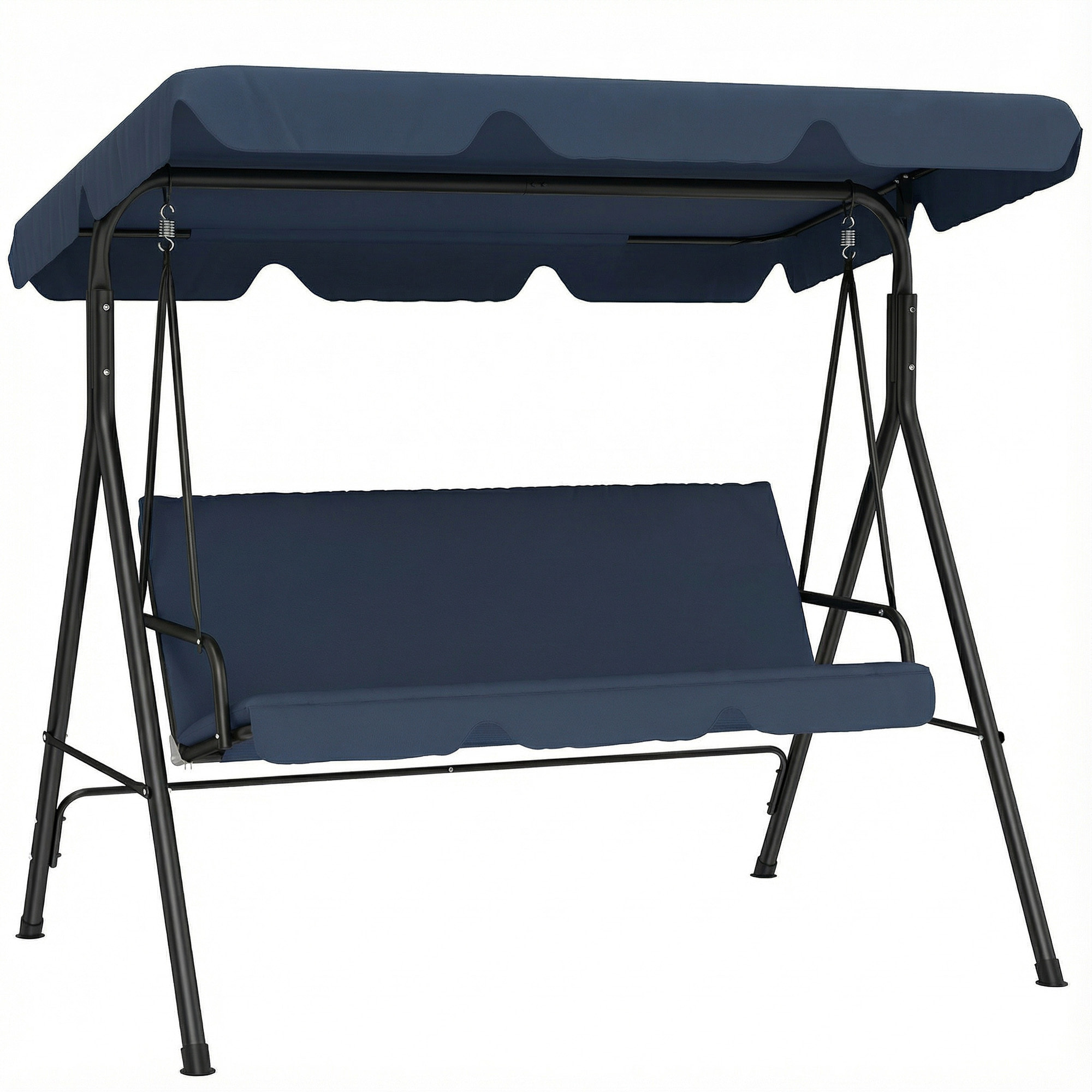 Columpio de Jardín Exterior de 3 Plazas, Balancín de Jardín Exterior con Techo Ajustable, Cojín y Marco de Acero, para Balcón, Terraza, Patio, Carga 240 kg, 172x118x153 cm, Azul Marino