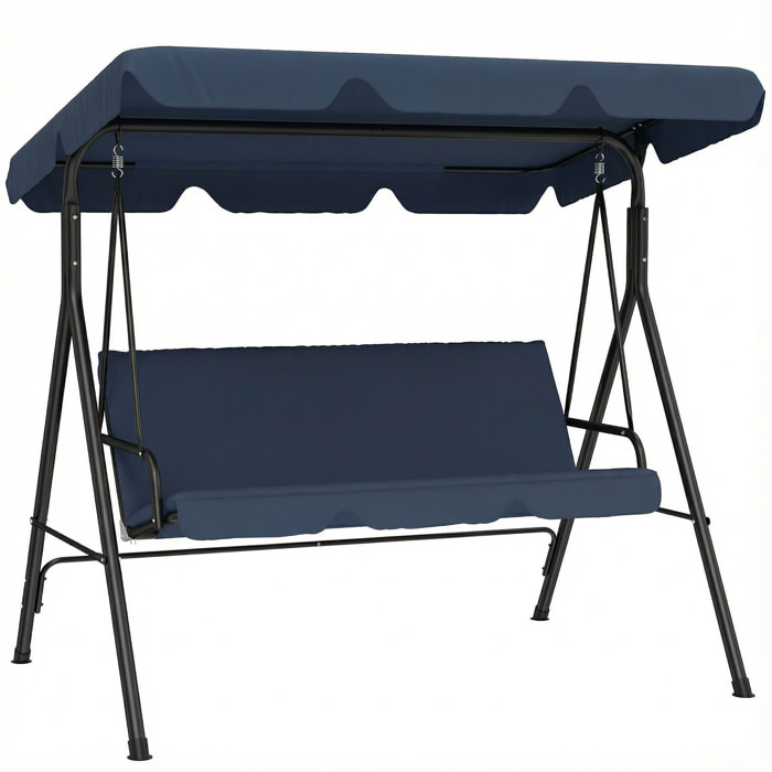 Columpio de Jardín Exterior de 3 Plazas, Balancín de Jardín Exterior con Techo Ajustable, Cojín y Marco de Acero, para Balcón, Terraza, Patio, Carga 240 kg, 172x118x153 cm, Azul Marino