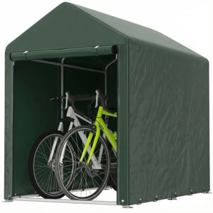 Carpa de Jardín Exterior para Herramientas Bicicletas 1,2x1,8x1,65 m, Cobertizo Exterior con 2 Habitaciones, Puerta Enrollable con Cremallera, Impermeable Anti-UV, Garaje Portátil, Verde