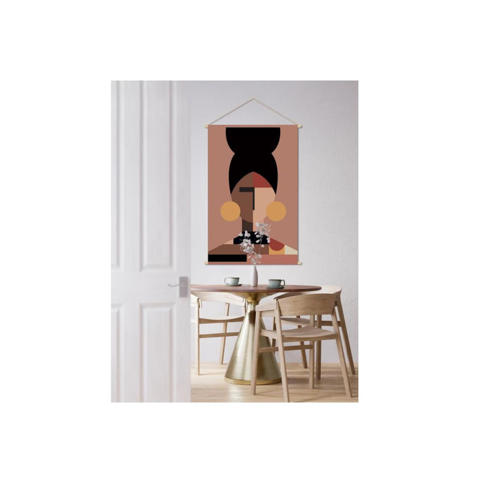 Kakemono tableau en toile suspendue portrait femme ethnique L80 x H120 cm CURLY
