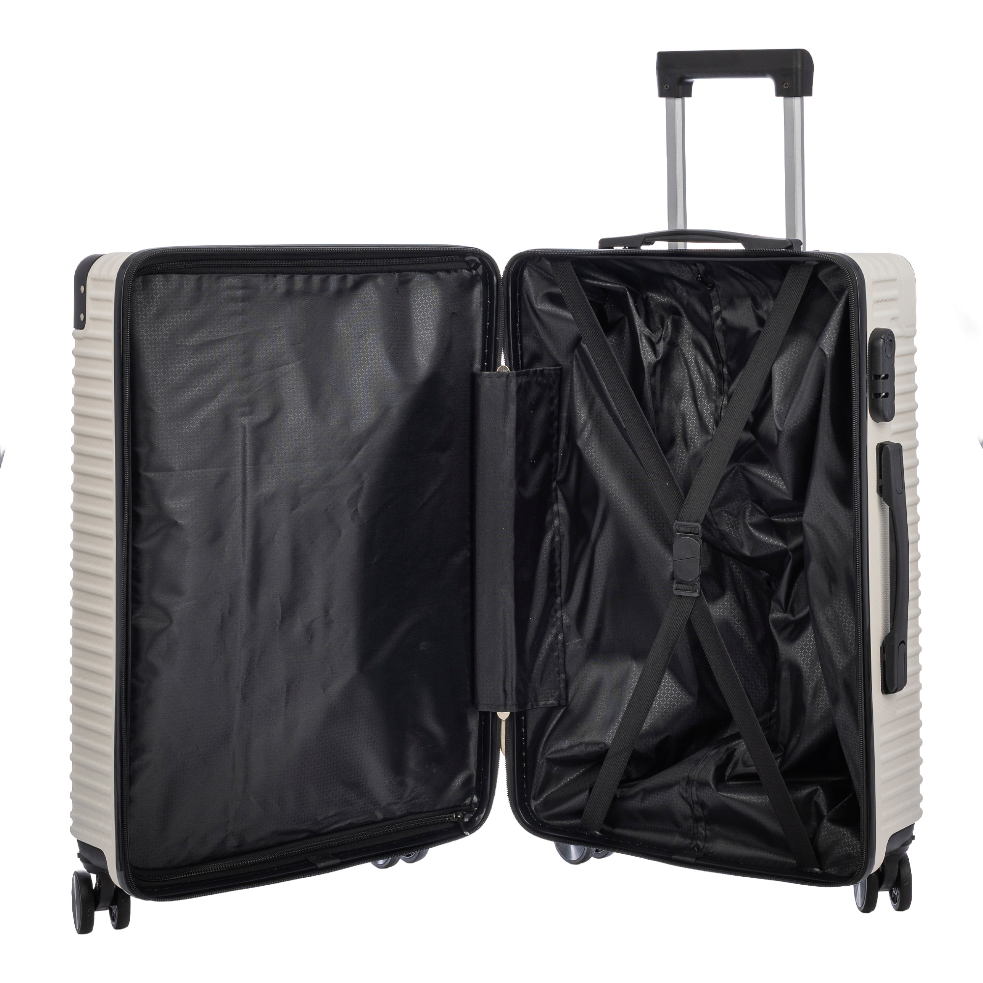 Juego de 3 maletas Trolley, en material ligero ABS de alta resistencia con esquinas reforzadas. Cerradura numérica y 4 ruedas dobles extraíbles y giratorias 360°.