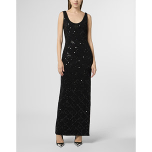 PHILIPP PLEIN Long Tank Dress Rhomb Flowers Strass