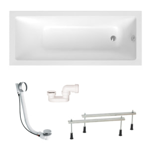 Aurum 160x80 cm baignoire rectangulaire en acrylique, gauche et droite, avec pieds + vidage + siphon, blanc (SATVAUR16080-SET)