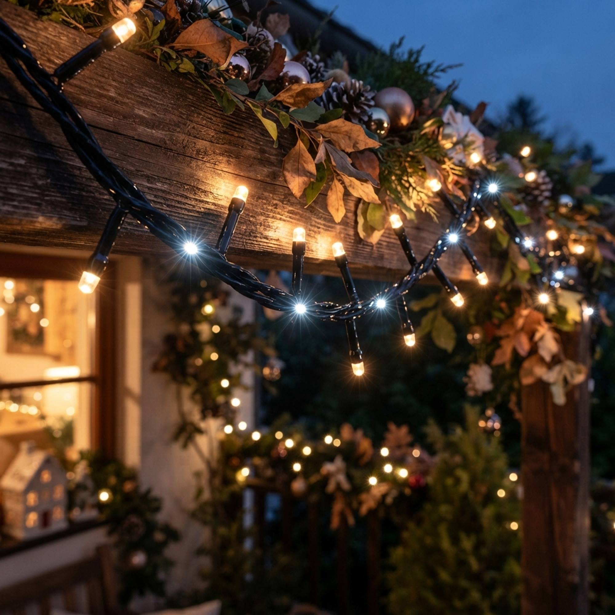 Guirnalda snake de luces led blanco y blanco cálido con efecto cascada con 15 funciones y temporizador