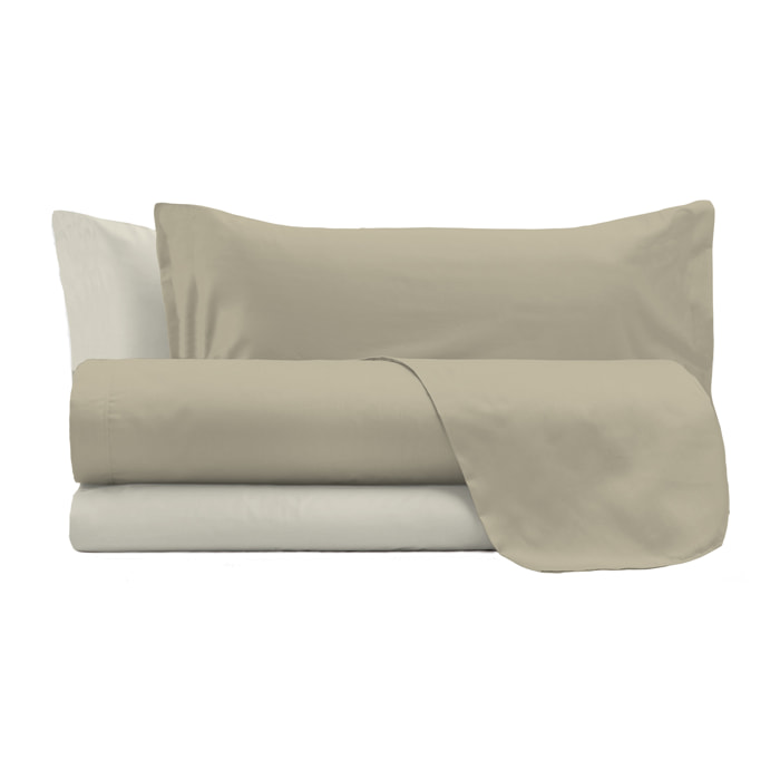 COMPLETO LETTO NATURAL COLOR, 100% Cotone, Made in Italy - TORTORA/PANNA