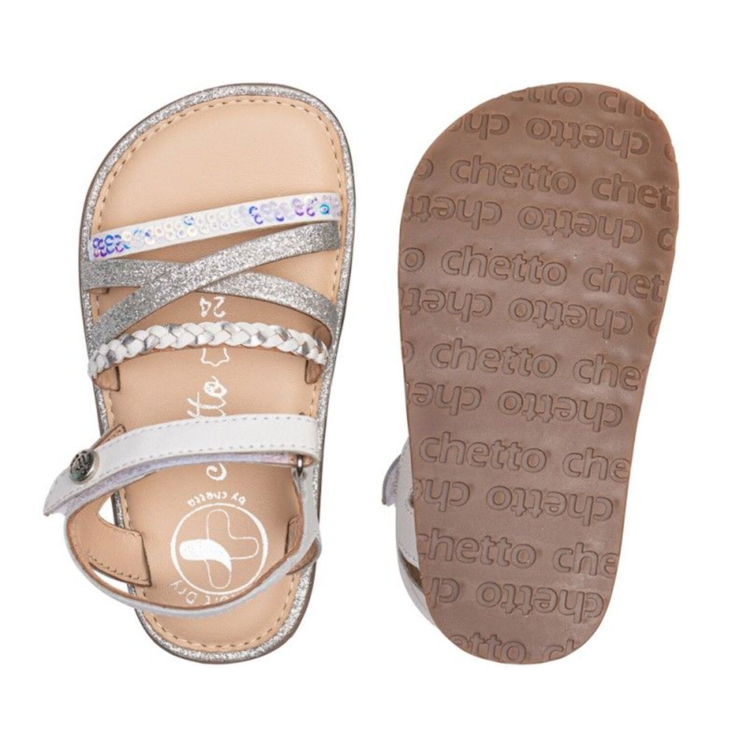 SANDALIA BAREFOOT BLANCO - TIRAS BRILLANTES Y VELCRO AJUSTABLE