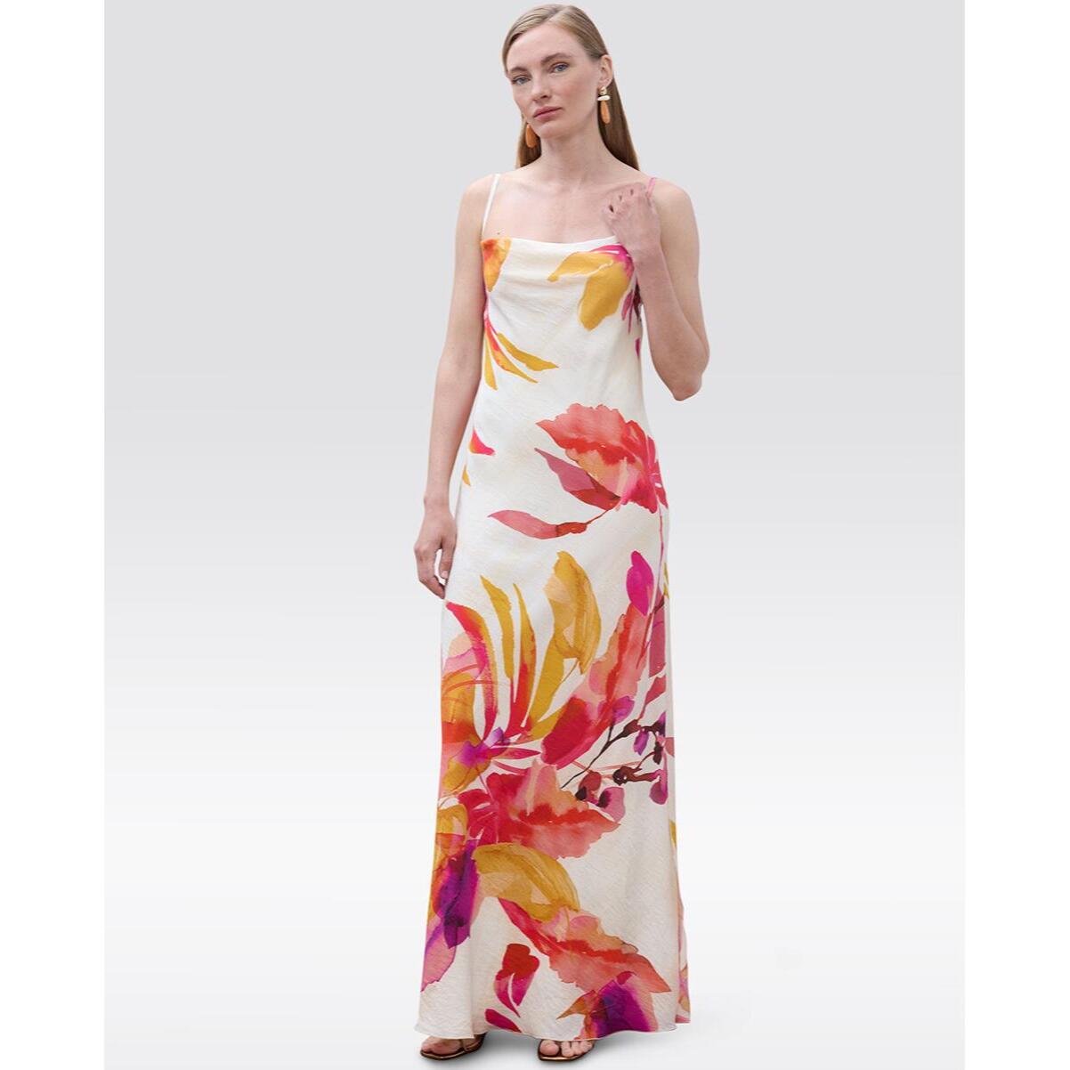 Abito lungo sottoveste con stampa floreale e spalline sottili