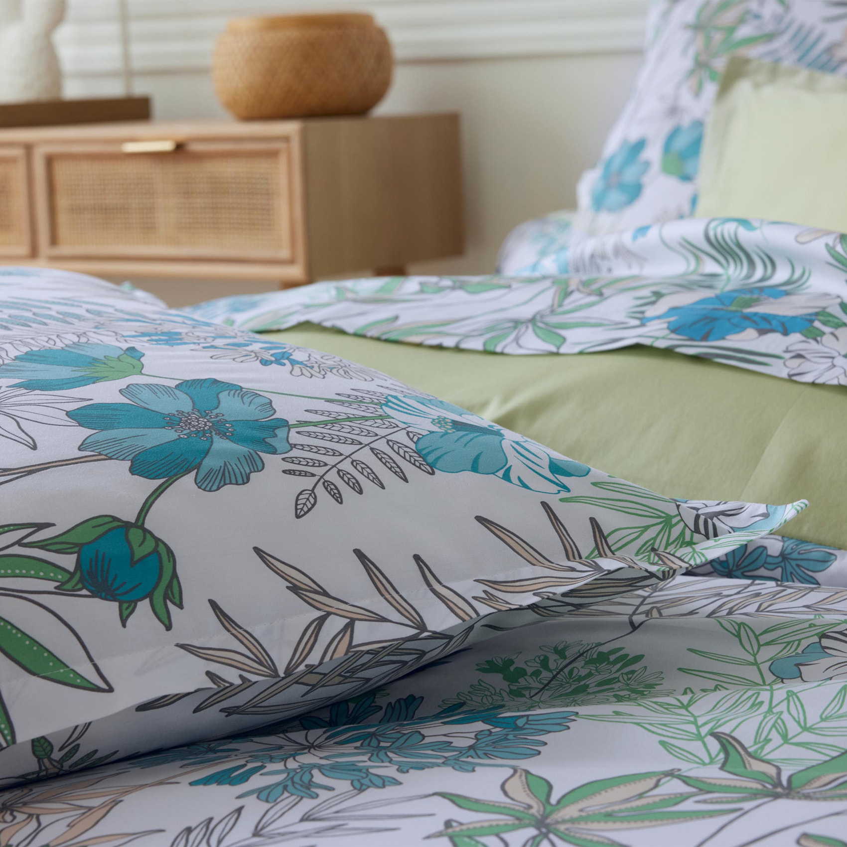 Parure de lit  2 pièces satin de coton végétal housse + taie - Bleu