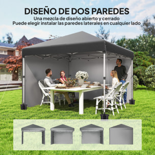 Carpa Plegable Pop-up Gazebo 3x3 m Cenador Plegable con 2 Paredes Laterales Anti-UV Altura Ajustable en 3 Niveles Sacos de Arena y Bolsa de Transporte con Ruedas para Camping Gris Oscuro