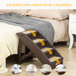 Escalera Plegable para Mascotas de 4 Peldaños Escalón para Perros Gatos Portátil con Alfombras Antideslizantes para Cama Sofá Carga 20 kg 62x38x49,5 cm Marrón Oscuro