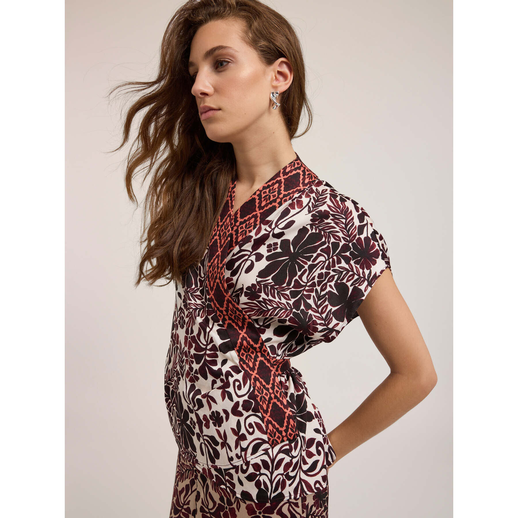 Motivi - Kimono-Bluse mit Boho-Muster - Marrón