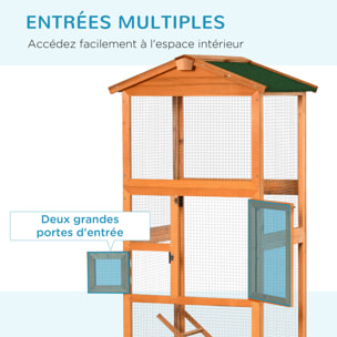 Volière cage à oiseaux - 2 portes tiroir déjection coulissant échelle toit bitumé - bois sapin pré-huilé