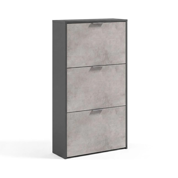 Zapatero de 3 puertas abatibles en gris grafito y gris cemento 60x113 cm Remi Gris Grafito - Gris Cemento