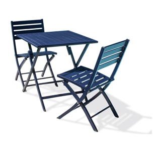 MARIUS - Ensemble repas de jardin 2 places en aluminium bleu marine