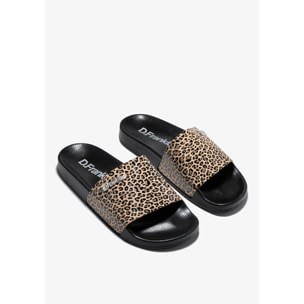 Sandalias Mujer Estilo Chancla Pala Slide Taupe Leopardo D.Franklin
