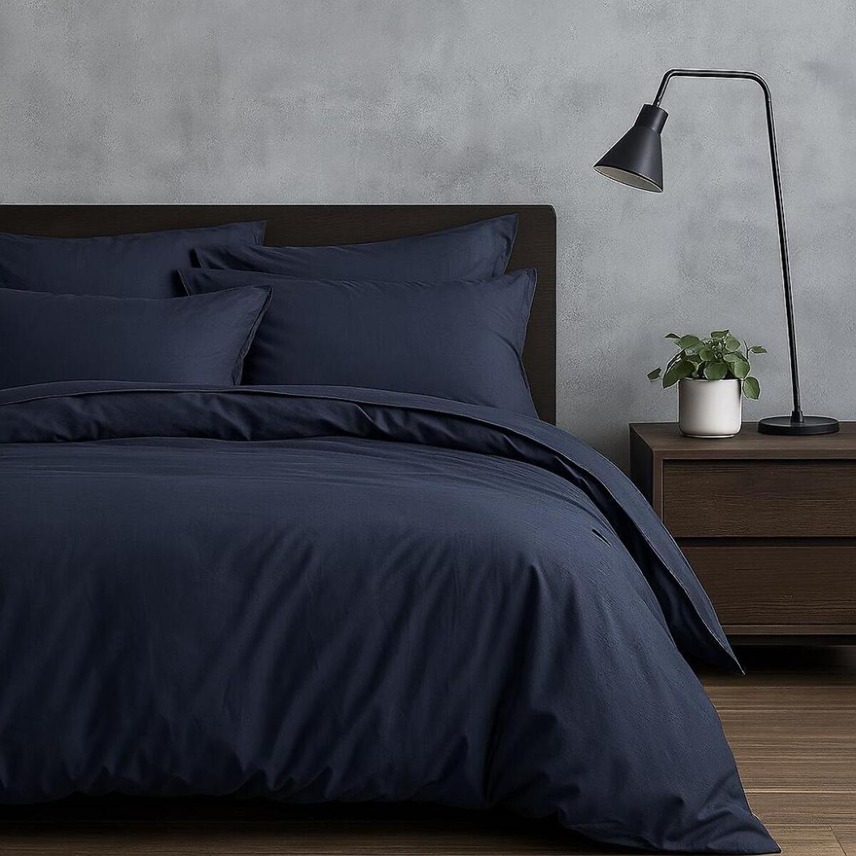 Parure Housse De Couette 100% satin Coton 70fils Indigo