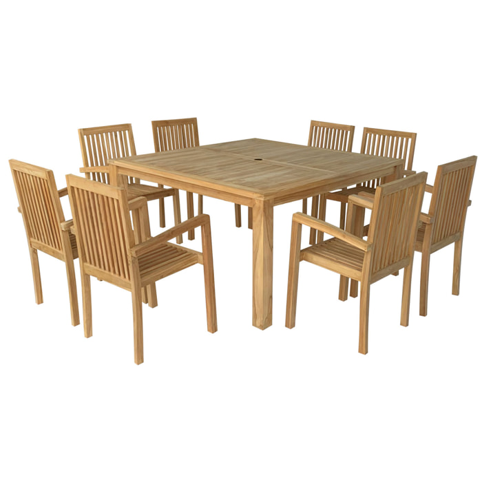 Salon de jardin en teck JAVA - table carrée - 8 places
