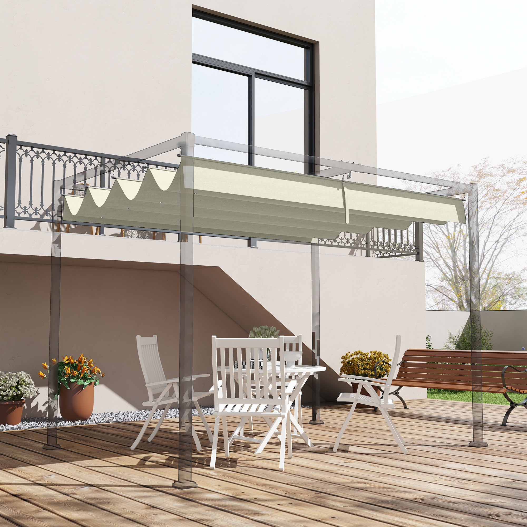 Toile de rechange pour pergola rétractable 3 x 2,15 m polyester haute densité 180 g/m² anti-UV30+ crème