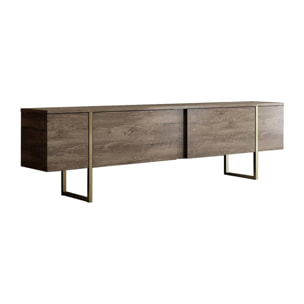 Mobile porta TV Dgridell, Credenza da soggiorno, Armadio basso per TV, Base parete attrezzata, 180x30h50 cm, Noce e Oro