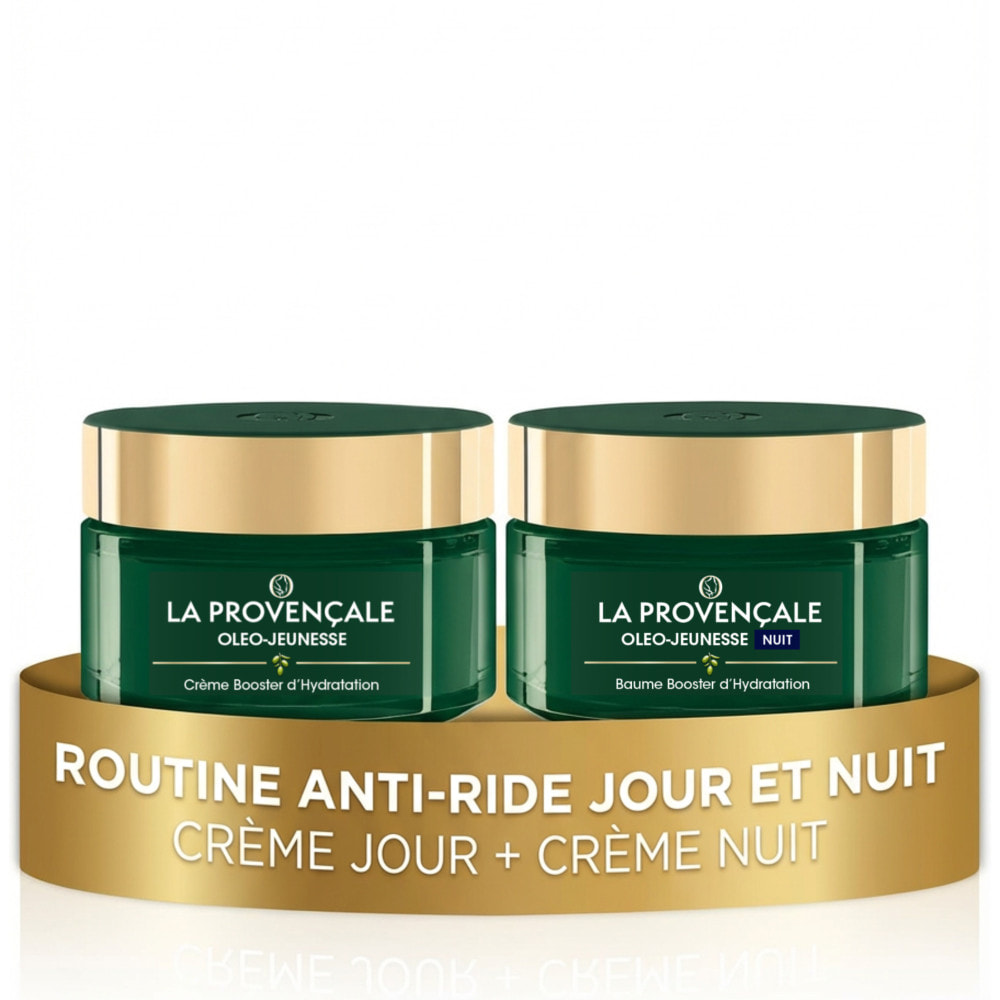 La Provençale Duo Routine Anti-Âge Bio Oleo-Jeunesse – Crème Jour & Baume Nuit à l'Olive Verte et Acide Hyaluronique – Hydratati