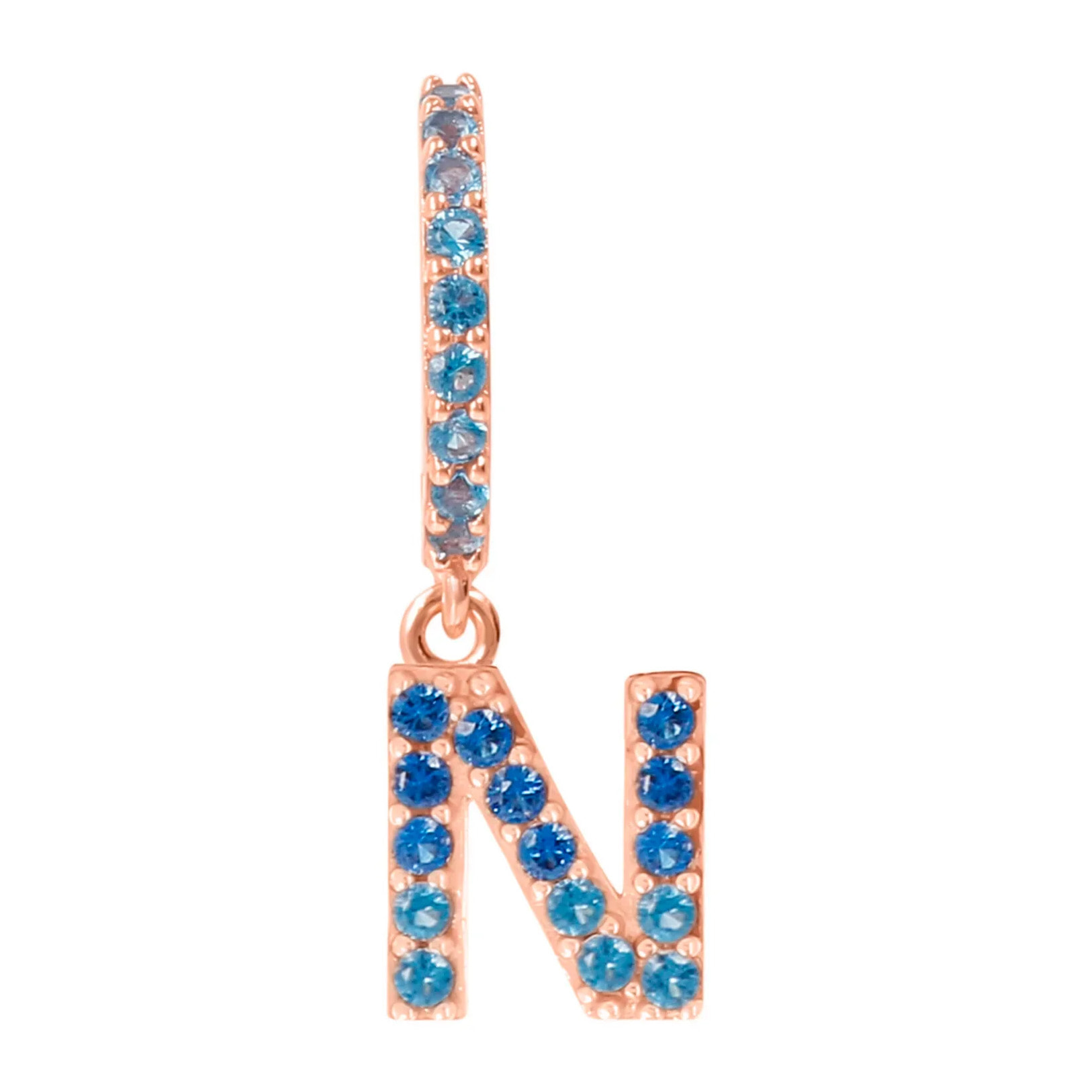Orecchino Pendente con Lettera N in Pavé di Cubic Zirconia Rosa