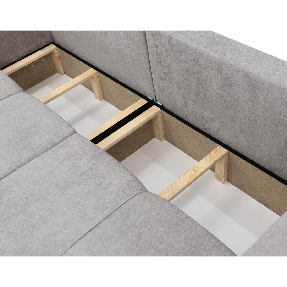 Nicole - Canapé droit 3 places convertible avec coffre en tissu - Gris clair