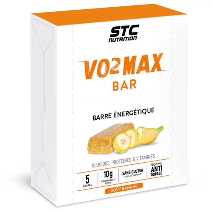 STC NUTRITION - VO2 Max Bar - Barre énergétique - Spéciale efforts longue durée - Glucides + Protéines (Whey) + Vitamines - Goût Banane, Chocolat ou Fruits Rouges - 5 barres - Banane