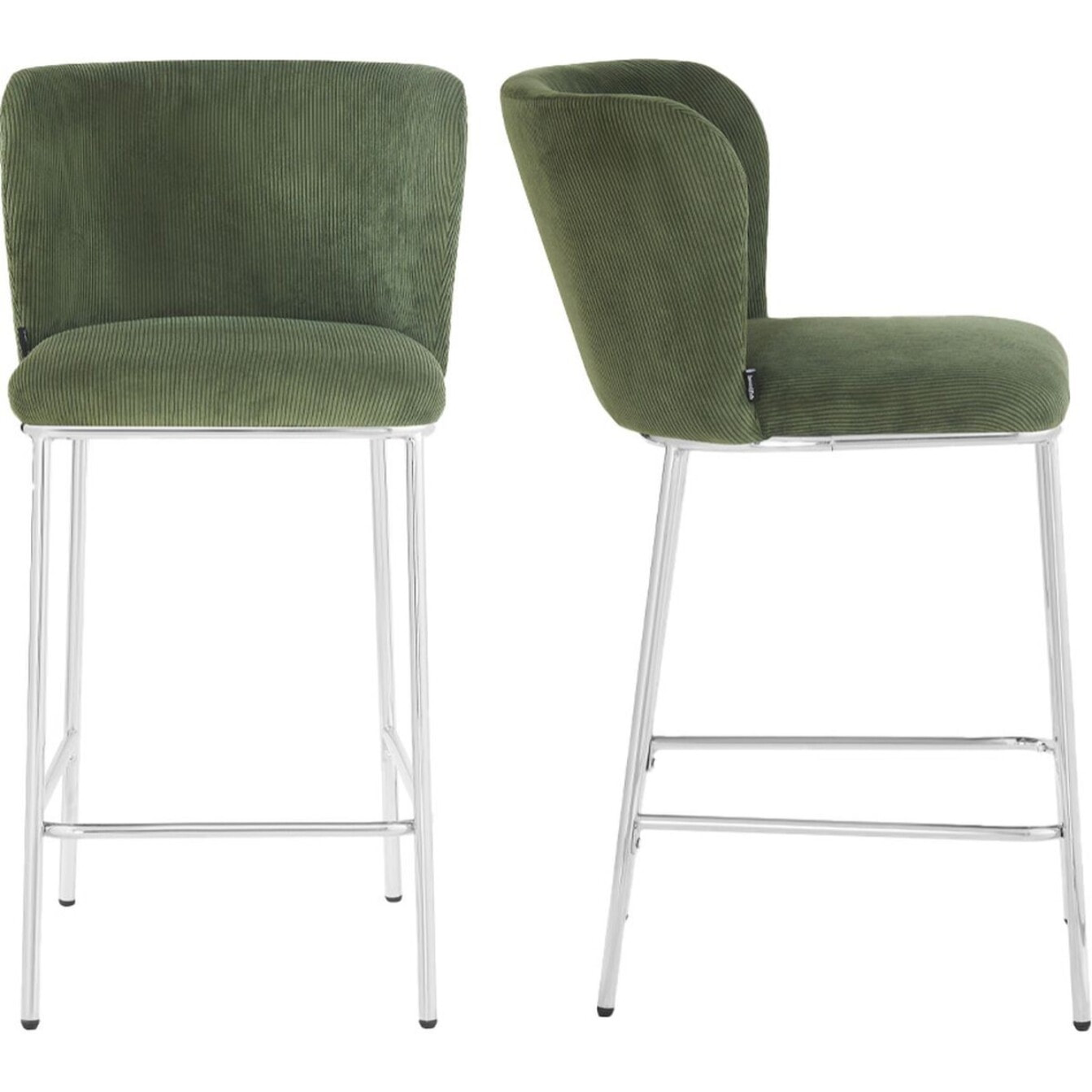 Lot de 2 tabourets de bar en velours côtelé, piètement chromé - TOMA