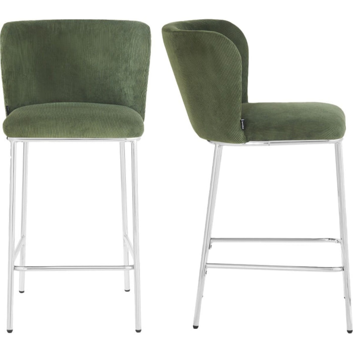 Lot de 2 tabourets de bar en velours côtelé, piètement chromé - TOMA