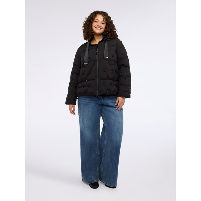 Fiorella Rubino - Piumino con applicazioni di perle all over - Nero