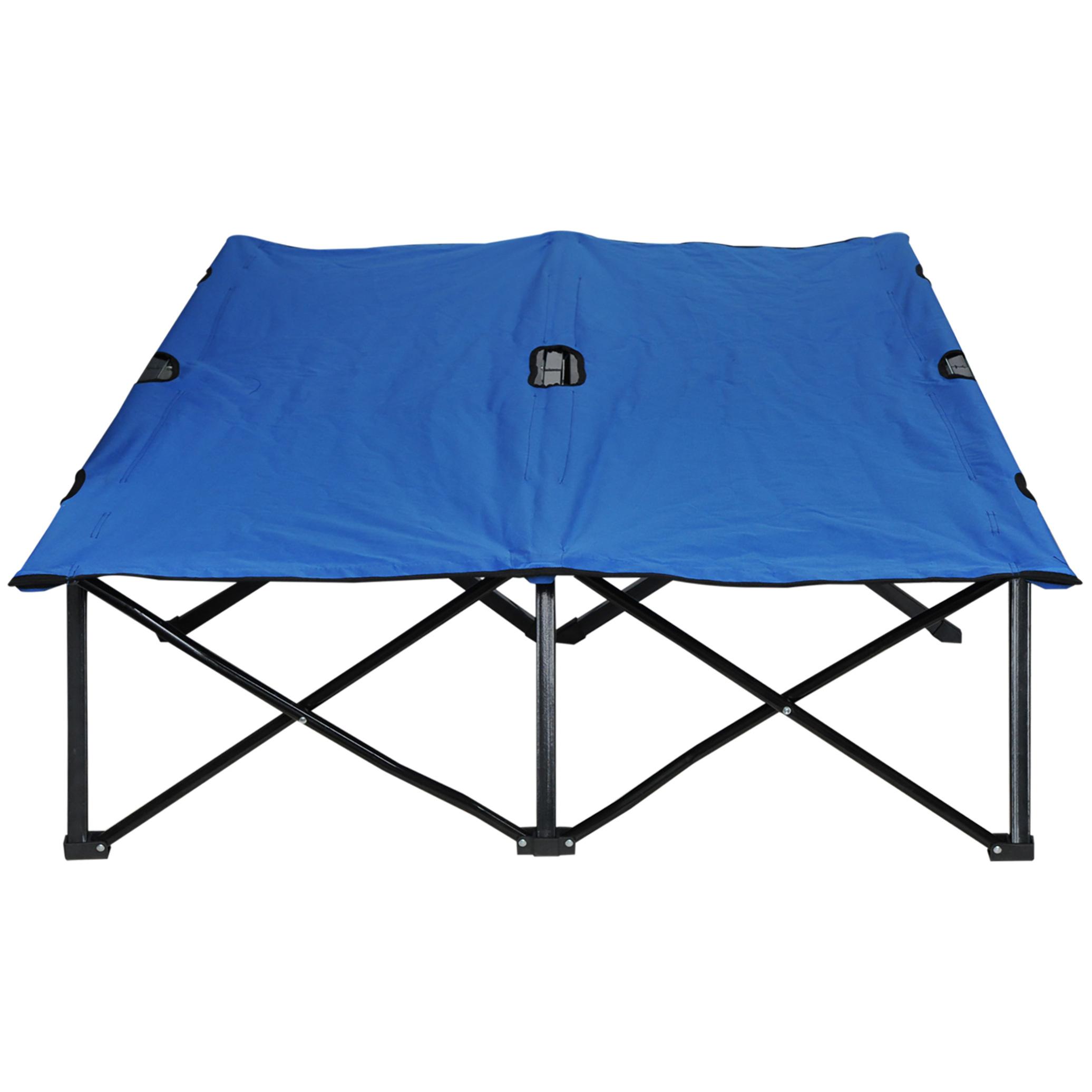 Lit de camp pliable double 193 x 125 x 40 cm avec sac de transport métal noir polyester Oxford bleu